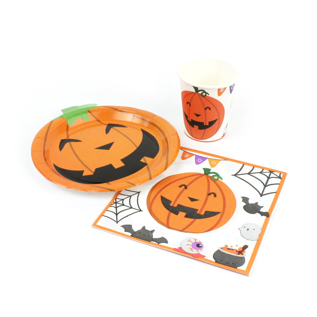 Kit bicchieri, piatti e tovaglioli Zucca di Halloween