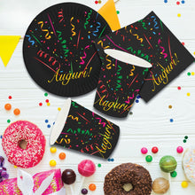 Carica l&#39;immagine nel visualizzatore di Gallery, Set bicchieri, piatti e tovaglioli auguri black
