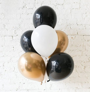 20 palloncini in lattice metallizzati nero, oro e bianco