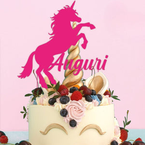 Decorazione cake topper "auguri" con unicorno