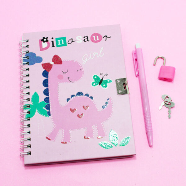 Diario segreto dinosauro rosa con penna