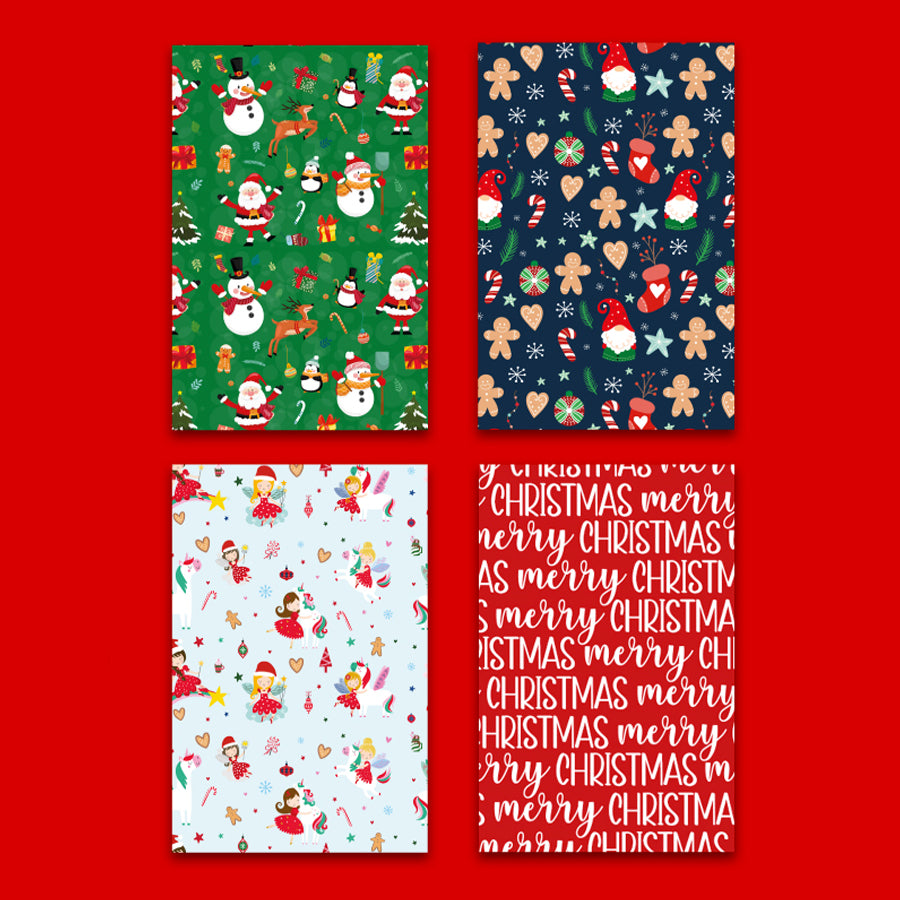 Set 4 fogli Carta regalo 70x100 cm soggetti assortiti