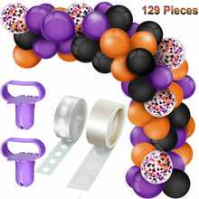 Carica l&#39;immagine nel visualizzatore di Gallery, Set 110 Palloncini viola, arancio, nero con supporto
