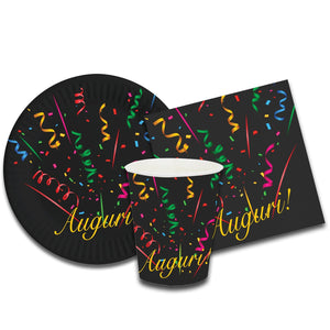 Set bicchieri, piatti e tovaglioli auguri black