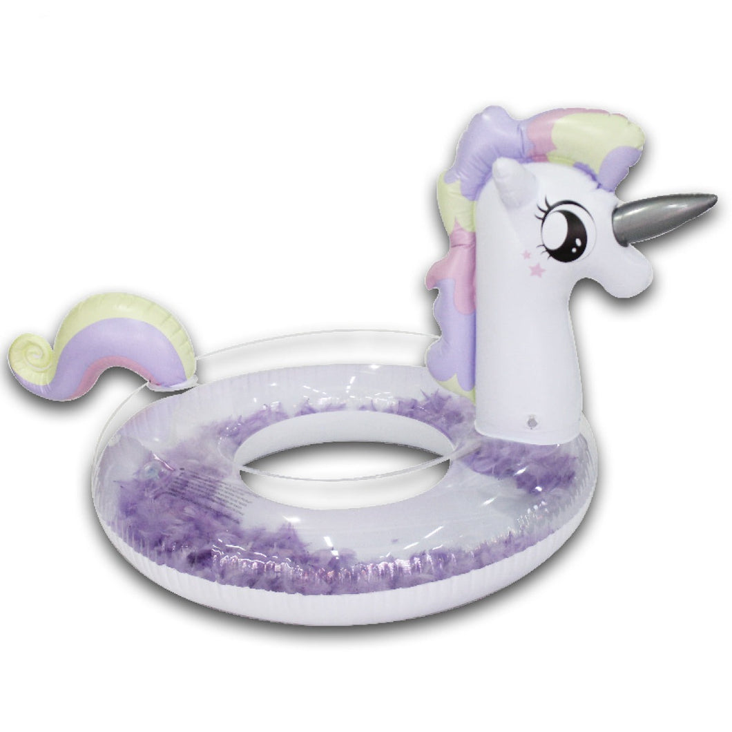 Ciambella gonfiabile unicorno con piume lilla