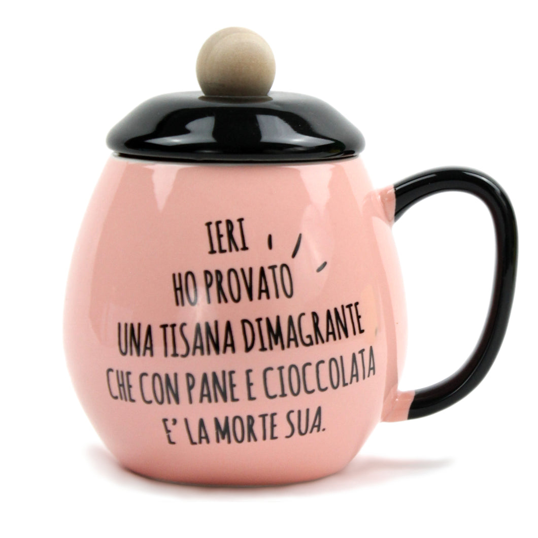 Tazza bowl rosa con cucchiaino e coperchio