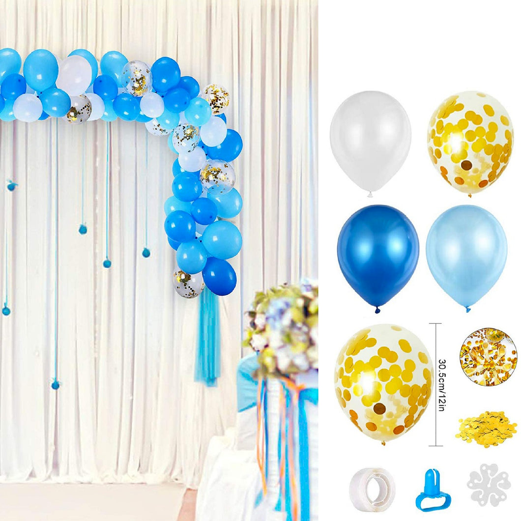 Set 110 palloncini azzurro, bianco e oro
